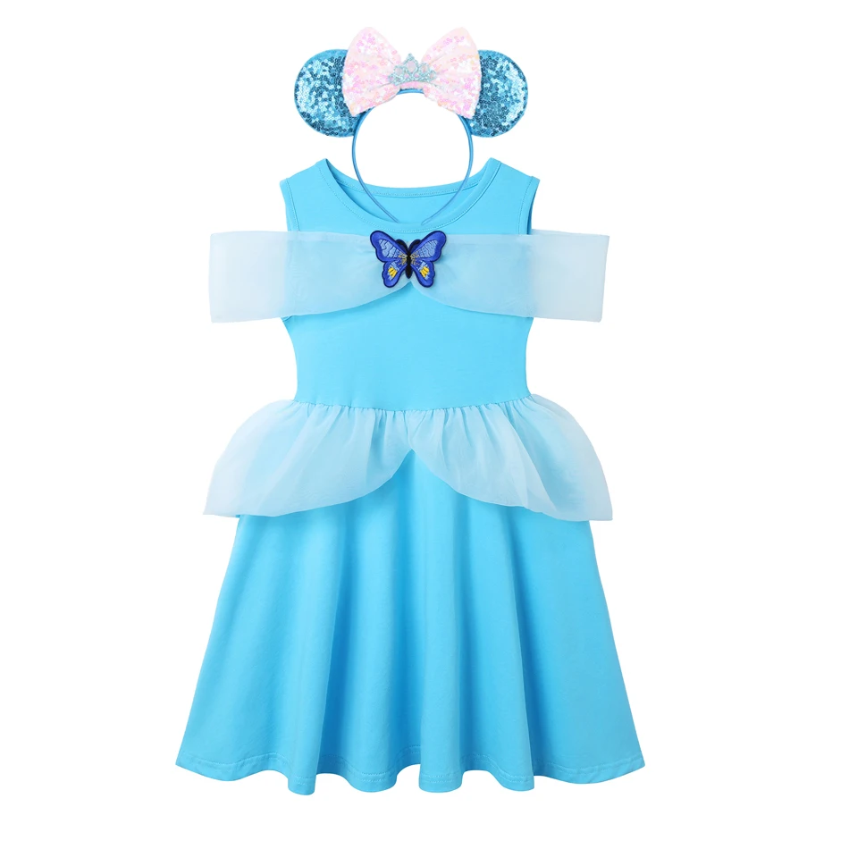 thumbnail image 1 of Vestido con temática de princesa de Disney para niños, disfraz de Frozen, Encanto, Bella, Aurora, fiesta de cumpleaños, vacaciones, informal, Verano, 1 of 5