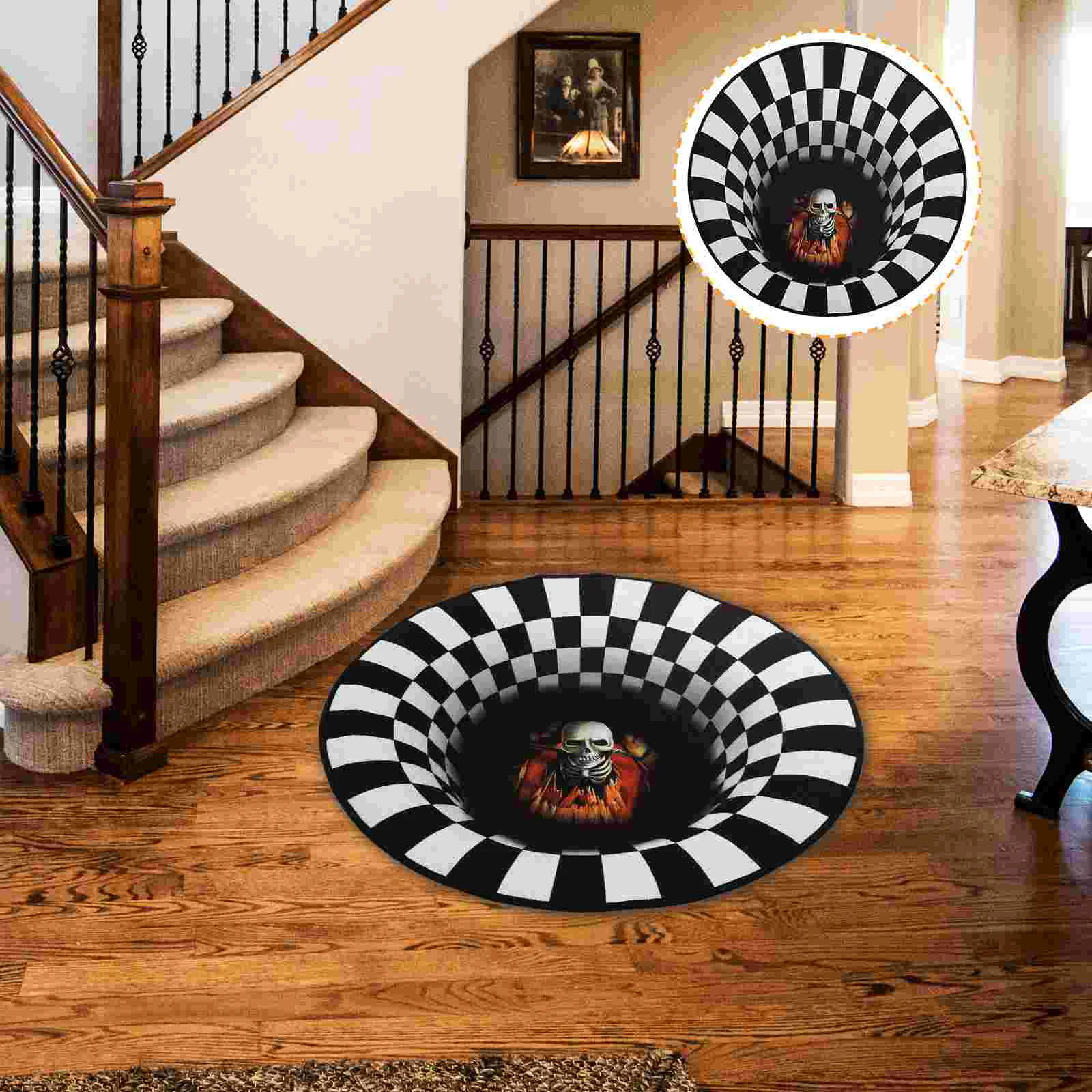 

3 D 3d Illusion Carpet Visual Rug Non-Slip Mat Bathroom Floor Pad Polyester Area Round