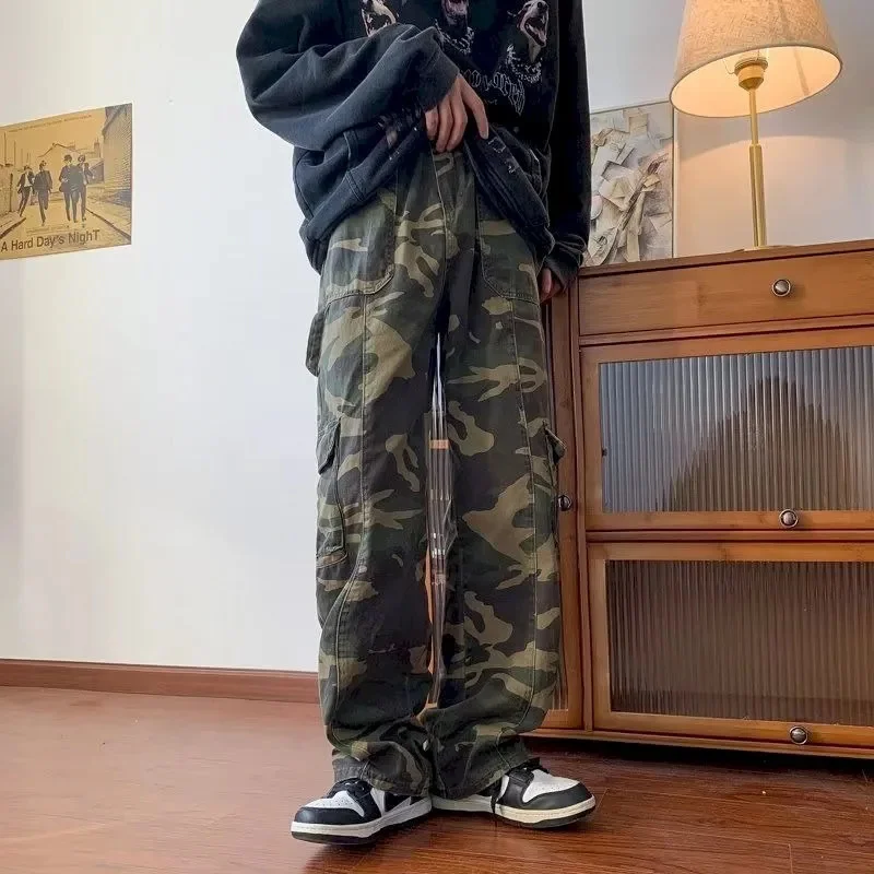 

Loose Camo Cargo Trousers Casual Military Army Spring Autumn Combat Camouflage Sports Spandex Wide Leg Pants