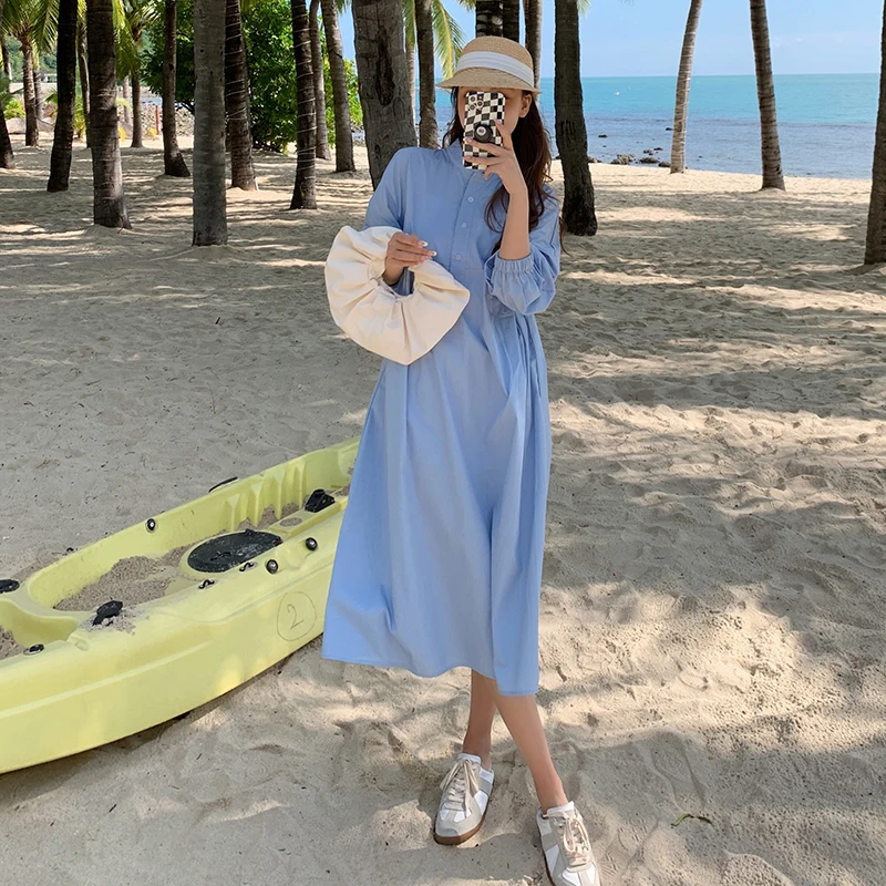 

Large-size women's dress Korean version of the new gentle wind long skirt fat mm waist slimming temperament long-sleeved skirt
