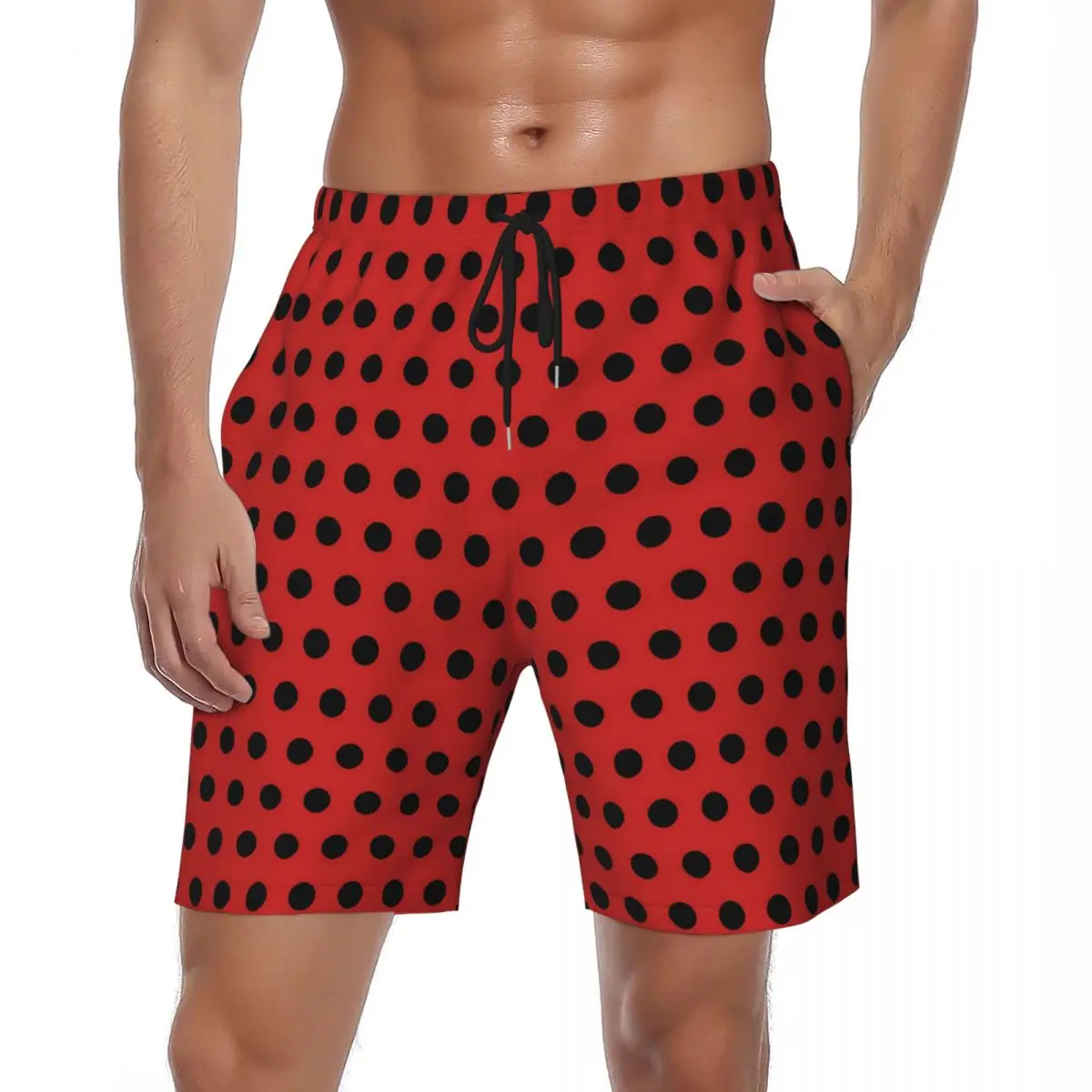 

Retro Polka Dots Gym Shorts Summer Red and Black Running Beach Shorts Men's Quick Drying Vintage Large Size Swimming Trunks