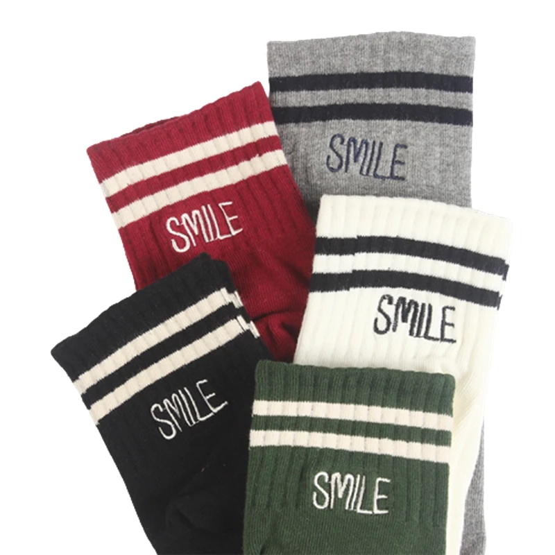 

Women's Sock Cotton Embroidery Letter Smile Stripes Skateboard Socks Lady Harajuku Striped Sox Kawaii Meias For Girls Calcetines