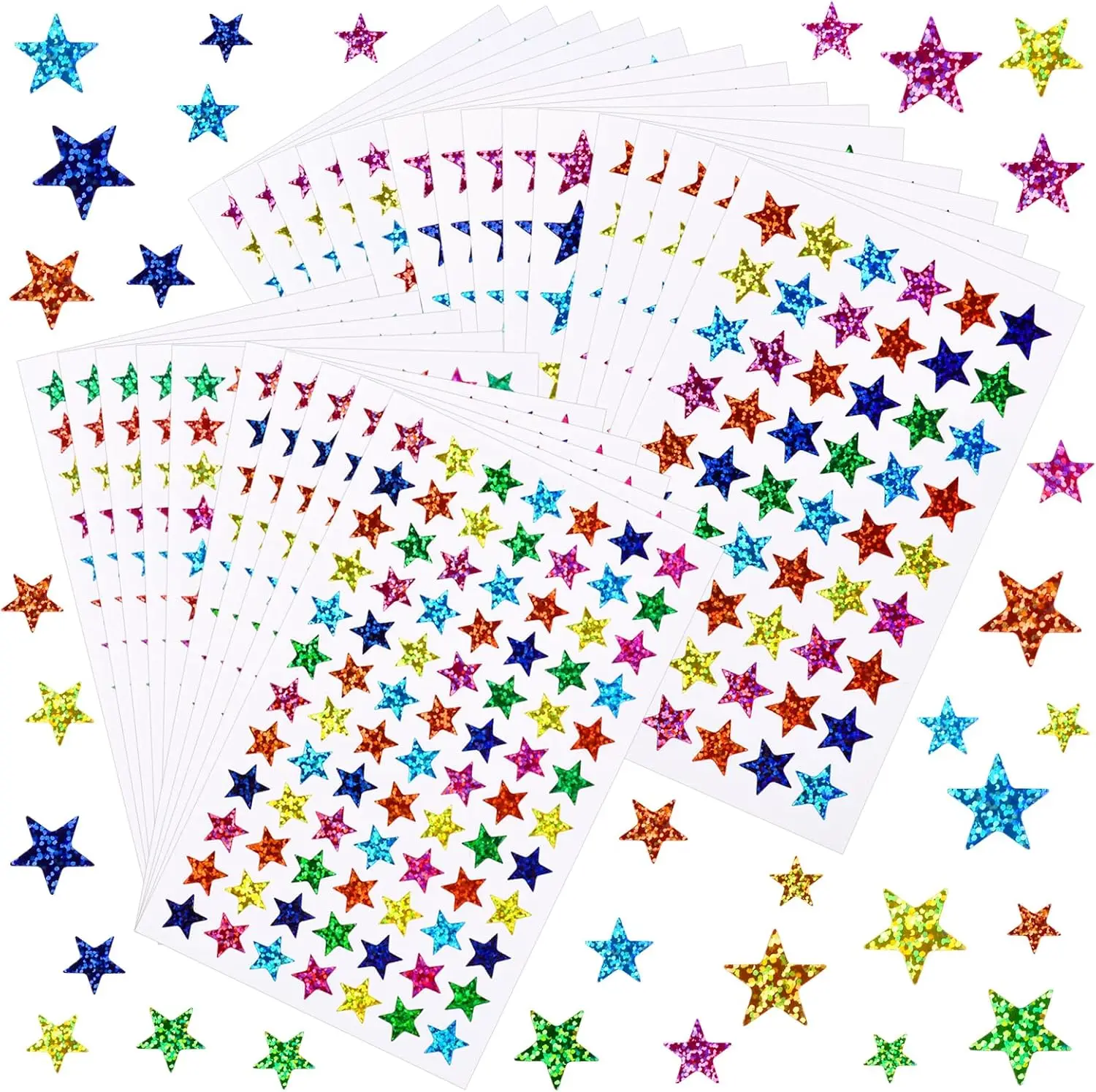 Holographic Glitter Star Stickers - 5 Sizes for Kids' Reward Charts and DIY Décor