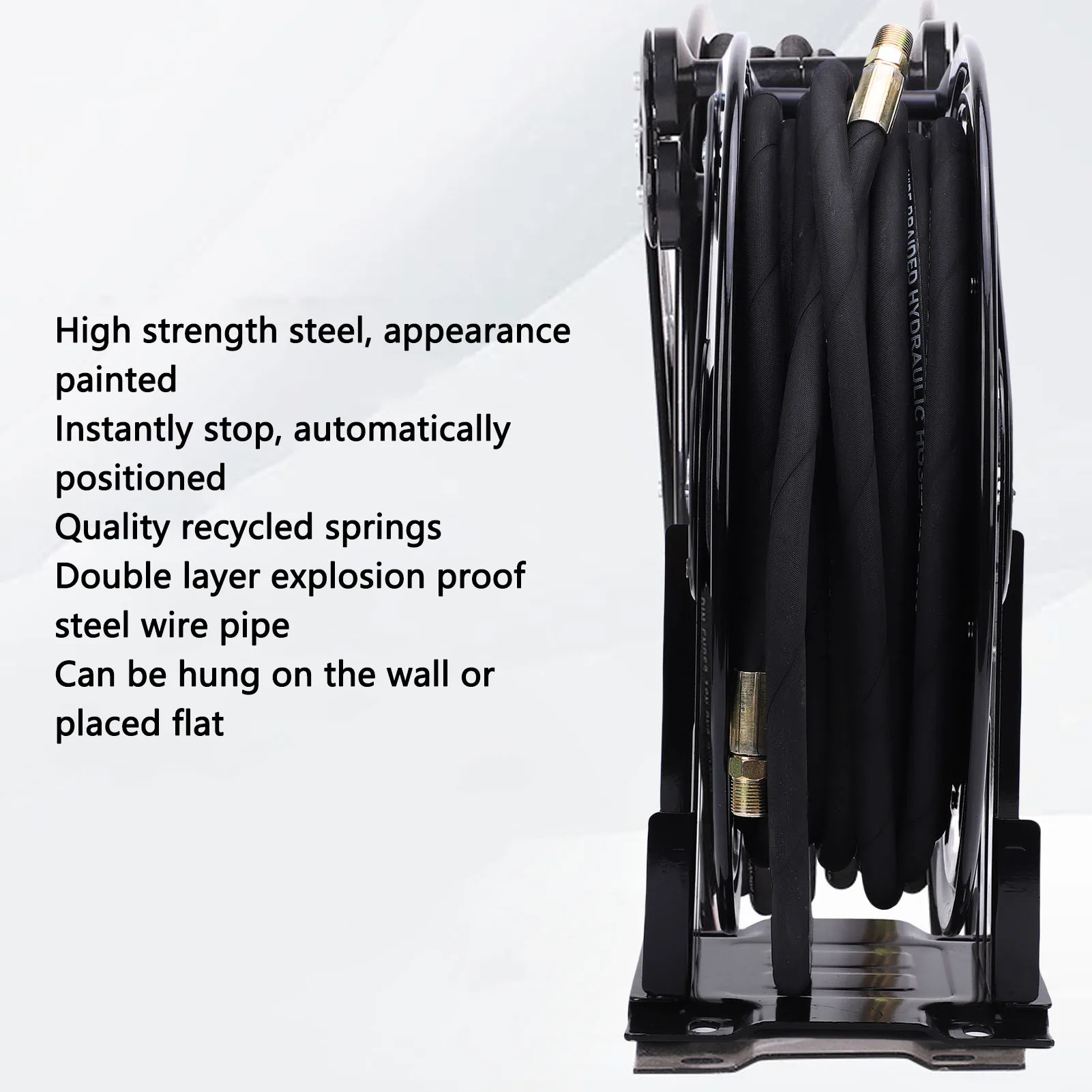 Pressure Washer Hose Reel 2 Arm 3/8inx49.21ft Retractable Auto Rewind Heavy Duty Steel with 49.21ft Hose 4.9ft Wire 4000PSI for