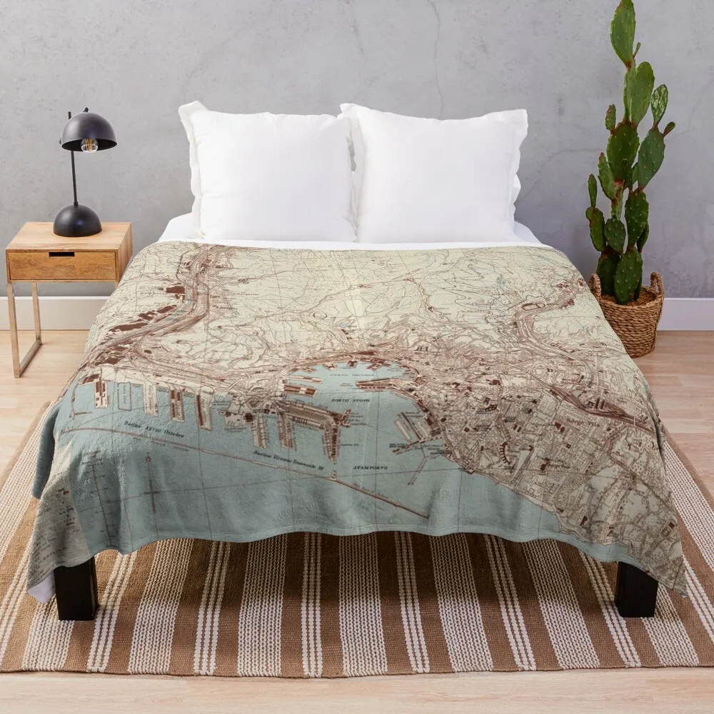 Vintage Genoa Italia Mappa (1943) Coperta Copridivano Coperte E Coperte