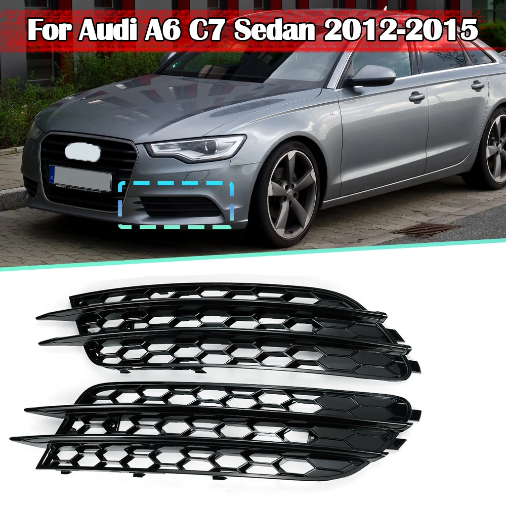 

Пара черных видов RS6 ABS автомобильные передние противотуманные фары решетка радиатора Накладка для Audi A6 C7 Седан 2012 2013 2014 2015 противотуманная фара решетка