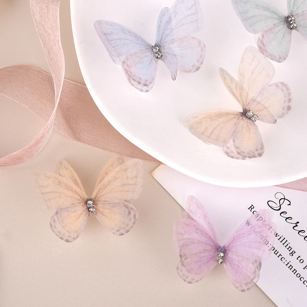 Description Picture 5 of item10pcs/Pack 5cm 3D Double Layer Lace Simulation Butterfly Appliqued Mesh Patches Handmade Garment Patch Hairband Clip Decoration