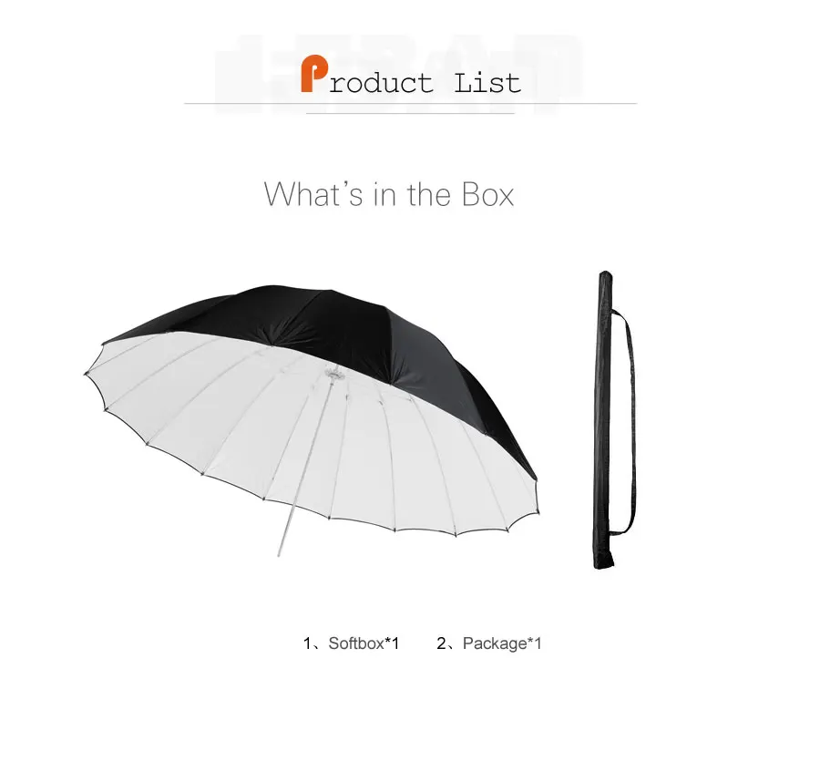 60" (150cm) White - Black Reflective Light Umbrella for Studio Photography Light