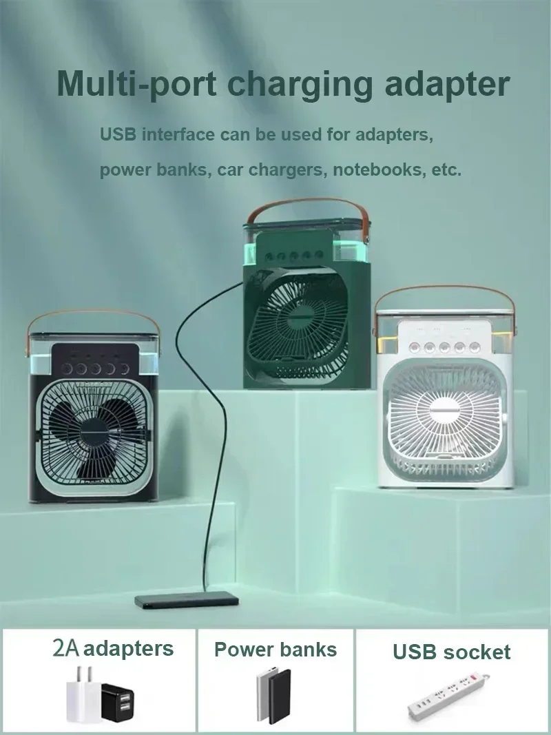 Description Picture 5 of itemPortable Five-hole Spray Fan Air Conditioner USB Electric Fan LED Night Light 3-in-1 Household Air Humidifier