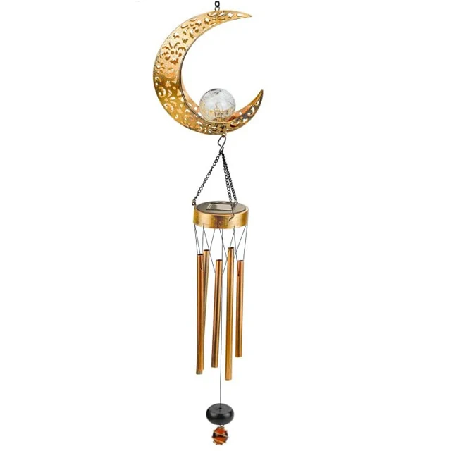 

Solar Moon Tube Moon Crack Glass Ball Warm Led Light Wind Chime for Garden Lawn Metal Waterproof