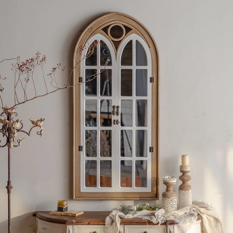 

Creative restaurant wall decoration can open fake windows B&B photography props retro background wall simulation arc mirror