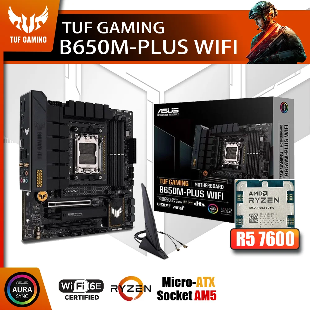 

New Kit ASUS TUF GAMING B650M-PLUS WIFI With AMD Ryzen 5 7600 Processor CPU DDR5 Memory Motherboard AM5 RGB Combo mATX