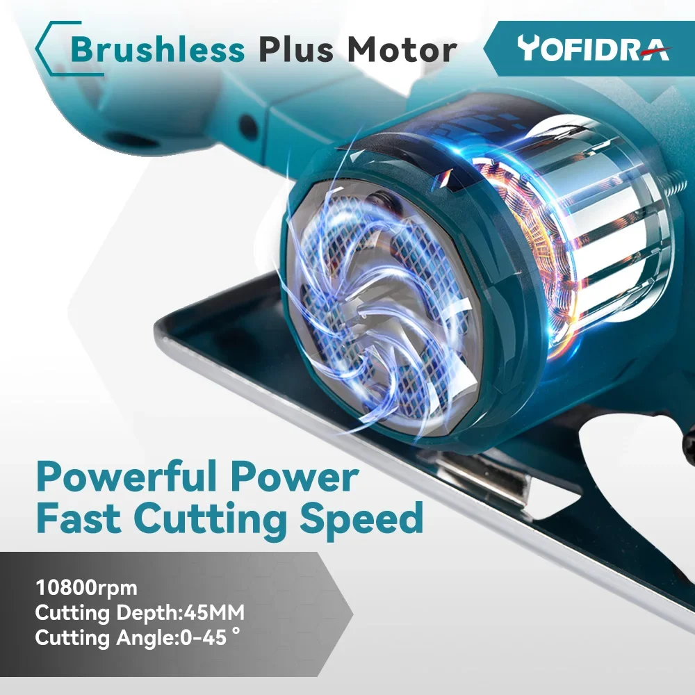 Yofidra 5 Inch 125mm Brushless Cordless Electric Circular Saw 0° to 45° Adjustable Wood Cuttiing Machine For Makita 18V Battery 4