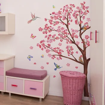 Watercolour Bird Flower Wall Stickers Living Room Decoration for Bedroom Wall Decals Kids Room Baby Nursery Home Decor Girl Gift 1