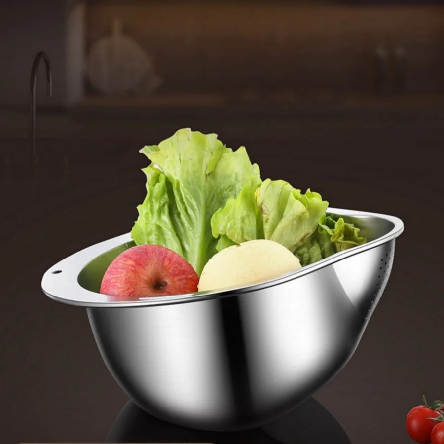 Rice Vegetable Washing Basket Strainer Stainless Steel Bowl Tray Wash Basin Accessories Drain Basket for Kitchen 4