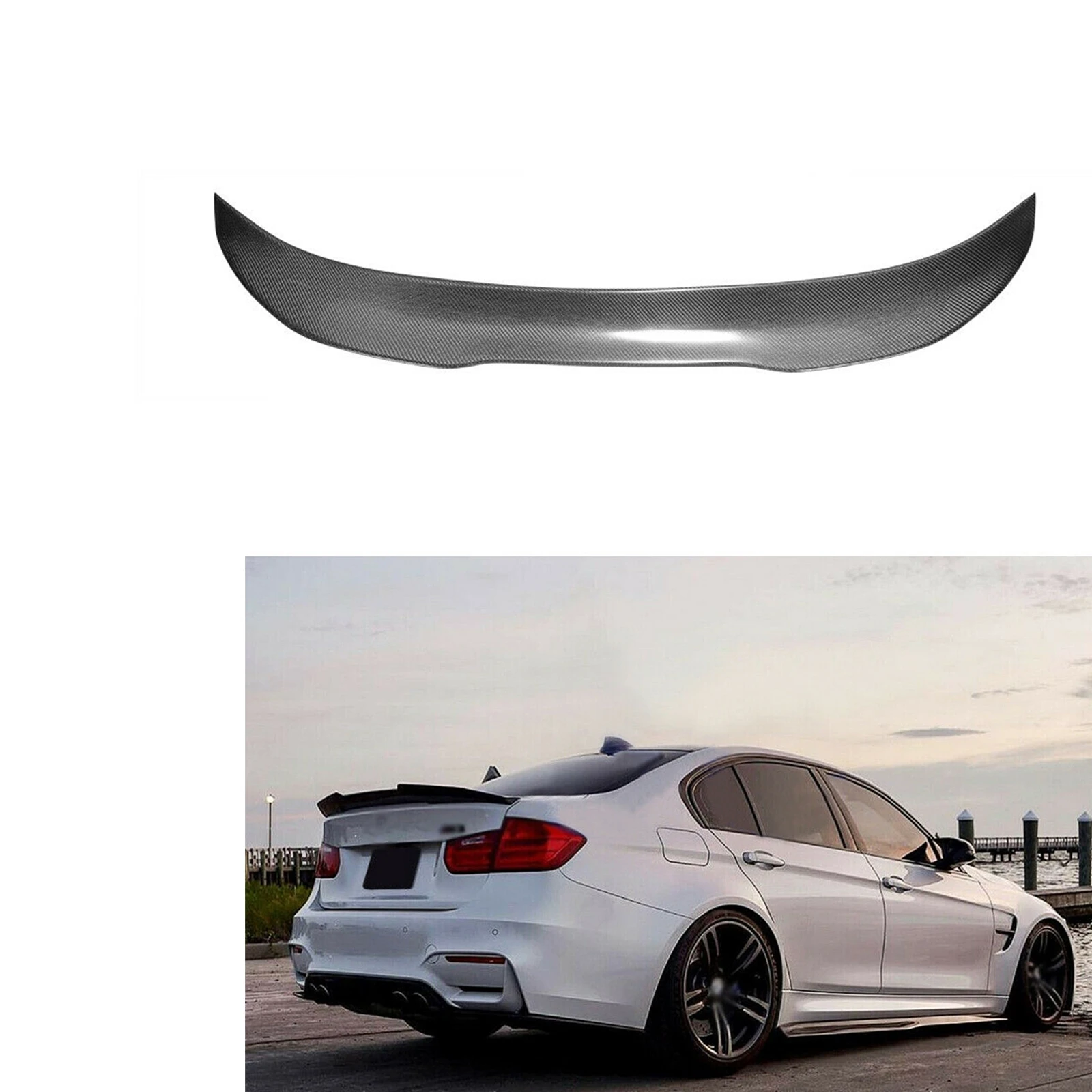 

For BMW 3-Series F30 F35 320i 325i 330i 340i 4 Door 2012-2018 F80 M3 Sedan PSM Style Carbon Fiber Rear Trunk Spoiler Wing Lip