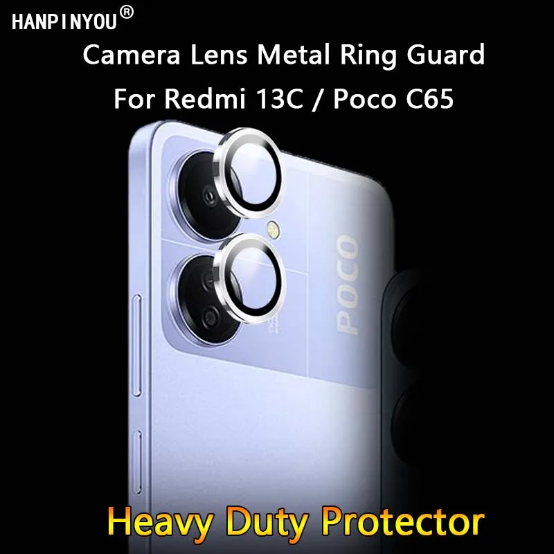 Per Xiaomi Poco C65 / Redmi 13C Ultra Thin Clear Luxury Camera Lens Protector Metal Ring Guard Tappo Di Copertura In Pellicola Di Vetro Temperato