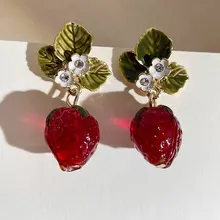  White Flowers  Sweet Romantic Resin Red  Metal Earrings for Women Girl Summer Jewelry Gifts HUANZHI 2023 NEW 딸기 귀걸이 