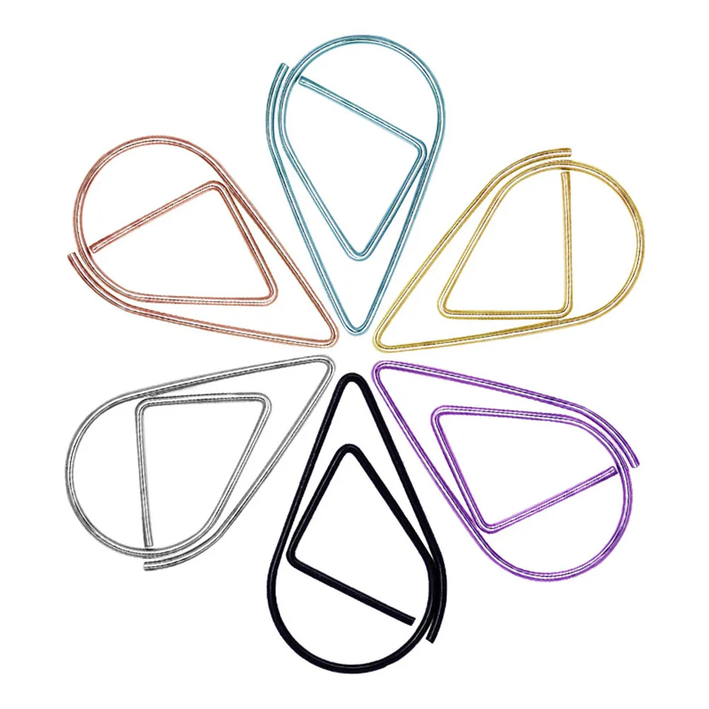 50Pcs 금속 북마크 클립 워터 드롭 디자인 홈 오피스 학교 사용을위한 강력한 홀드 종이 클램프 귀여운 크리 에이 티브 편지지 선물