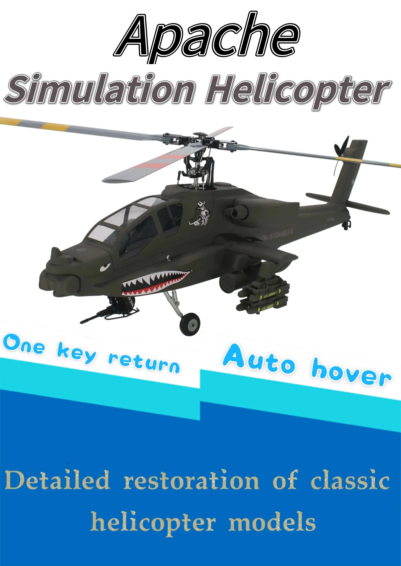 FLISHRC Roban AH-64 Apache Green 500 Size Scale Helicopter Four Rotor ...