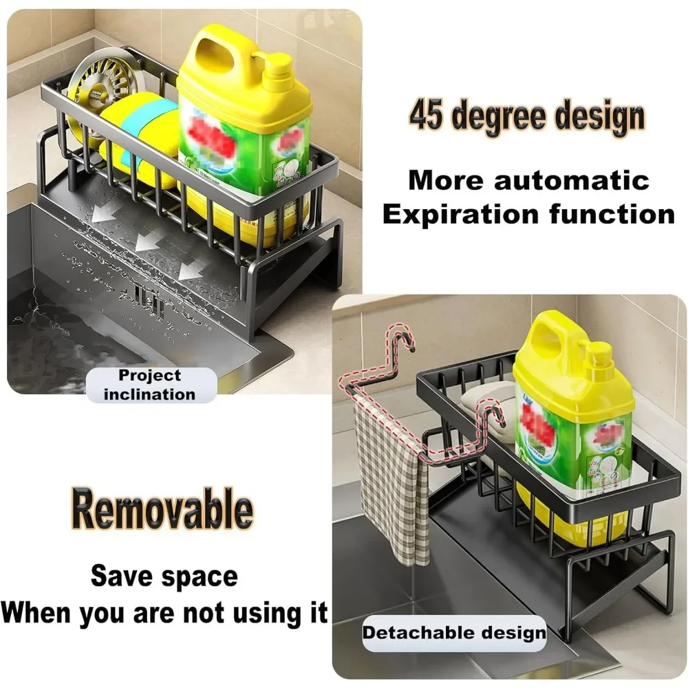 Kitchen sink organizer drain rack carbon steel self-draining sink shelf sponge holder soap dishcloth towel rack filter basket