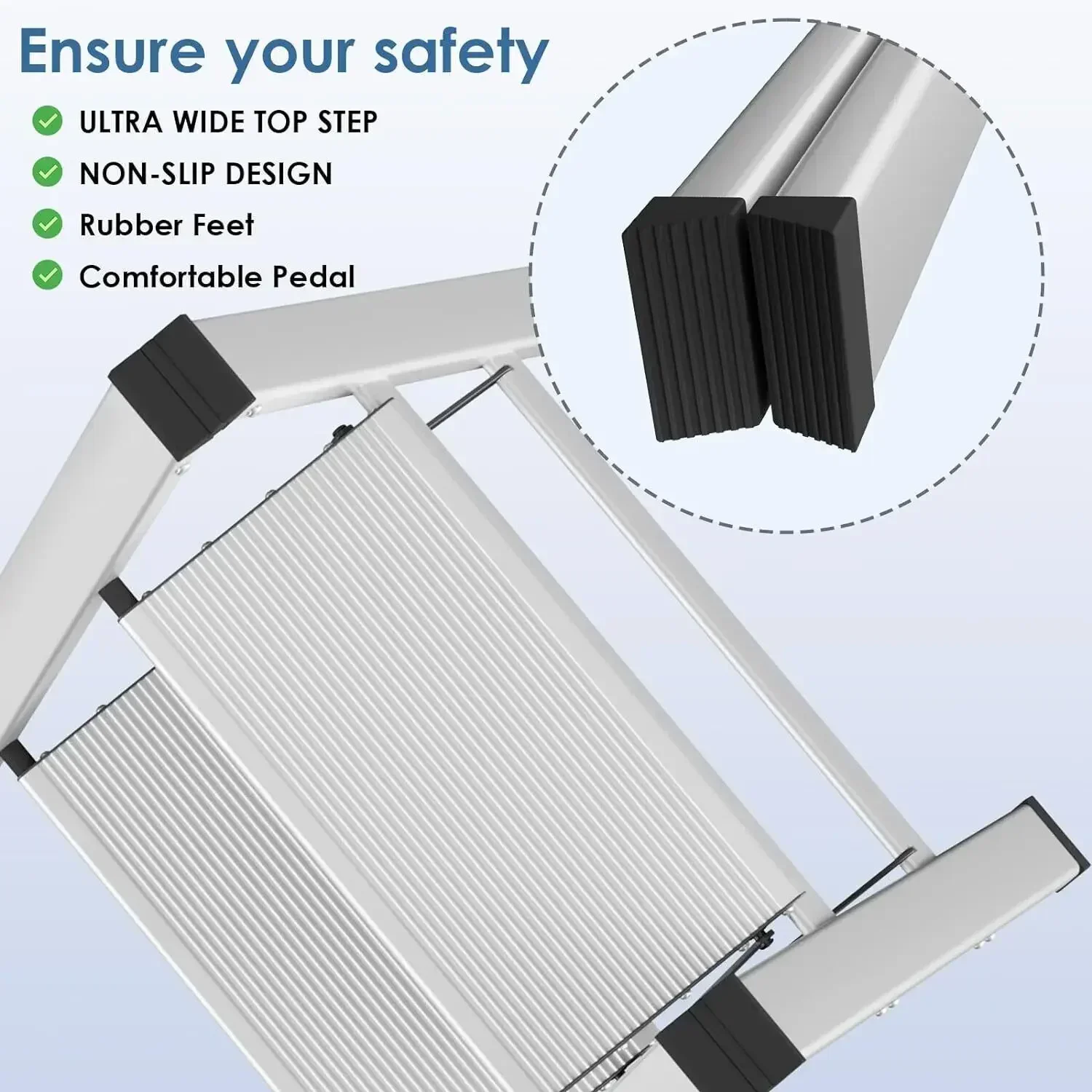 Step Ladder Aluminum Folding Step Stool W/ Wide Anti-Slip Pedal Home Office Lightweight Portable Stepladder (Silver,black)