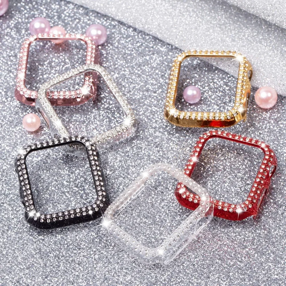 블링 라인스톤 여성용 범퍼 프레임 커버, 애플 워치 9, 8, 7, 41mm, 45mm, 아이워치 시리즈용 보호 케이스, 40mm, 44mm, 6, 5/4 SE