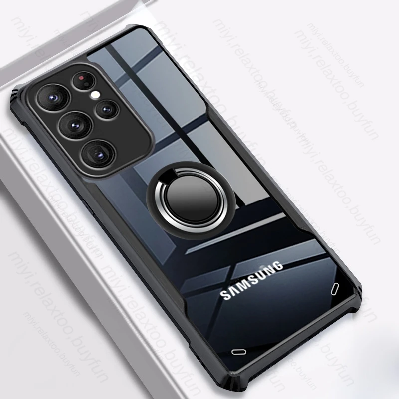 Custodia Per Telefono Antiurto In Acrilico Trasparente Per Samsung S 23 Ultra Magnet Holder Ring Funda Samsungs Galaxy S 23 S23Ultra S23 Ultra