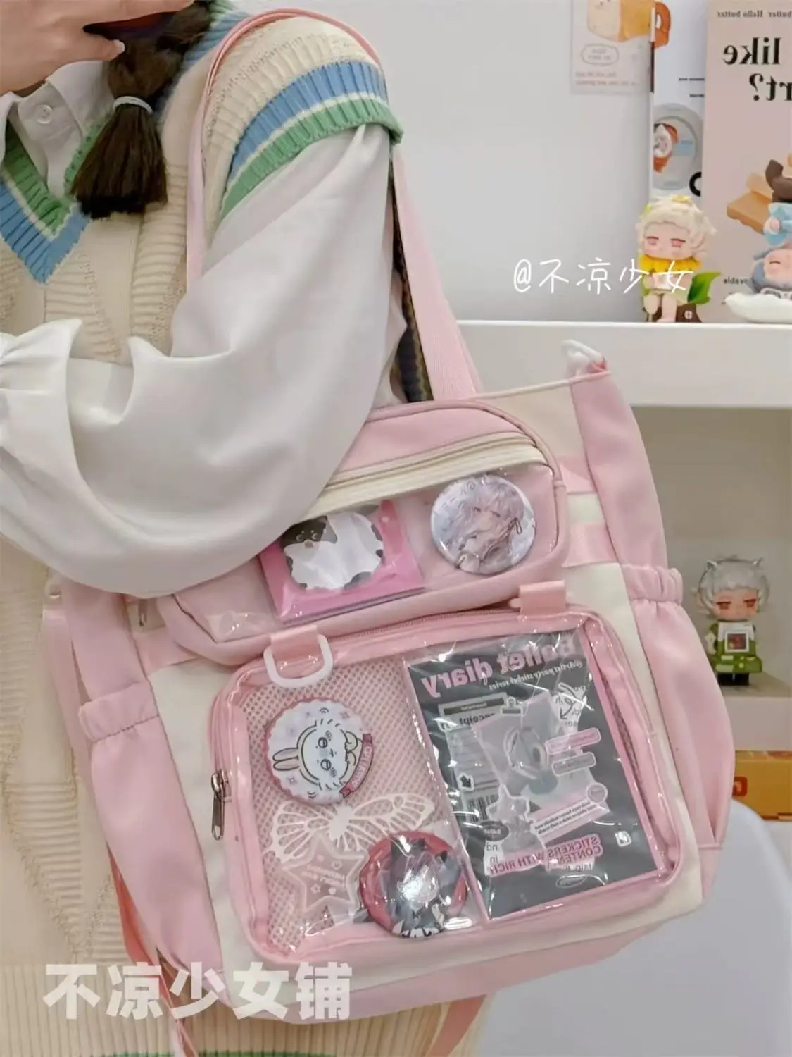 JIAERDI Transparent Blue Ita Bag Handbag Women Anime Portable Large Capacity Shoulder Tote Bag Female Nylon Crossbody Bags Girls