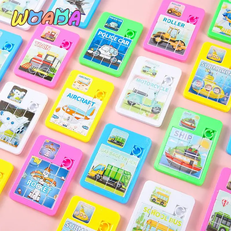 

1PC Traffic Aircraft Puzzle Cartoon Huarong Road Sliding Puzzle Learning Education Toy Brain Exercise Mini Jigsaw Toys