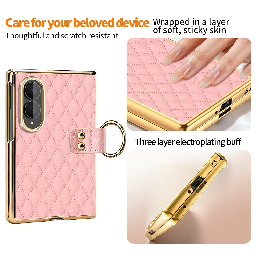 Elegant PU Leather Phone Case with Tempered Glass and Finger Ring - Premium Design