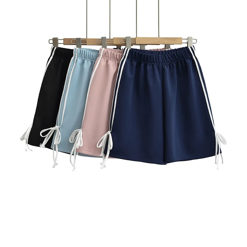 Loose Women's Sports Side Bow Lace-up Shorts 2024 Summer New Korean Style Leisure Sweet Woman High Waist Sport Shorts Mujer