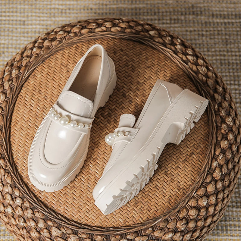 

2023 Spring Shoes Female British Style Thick-soled College Style Casual Loafers Genuine Leather Fashion Shoes Girls
