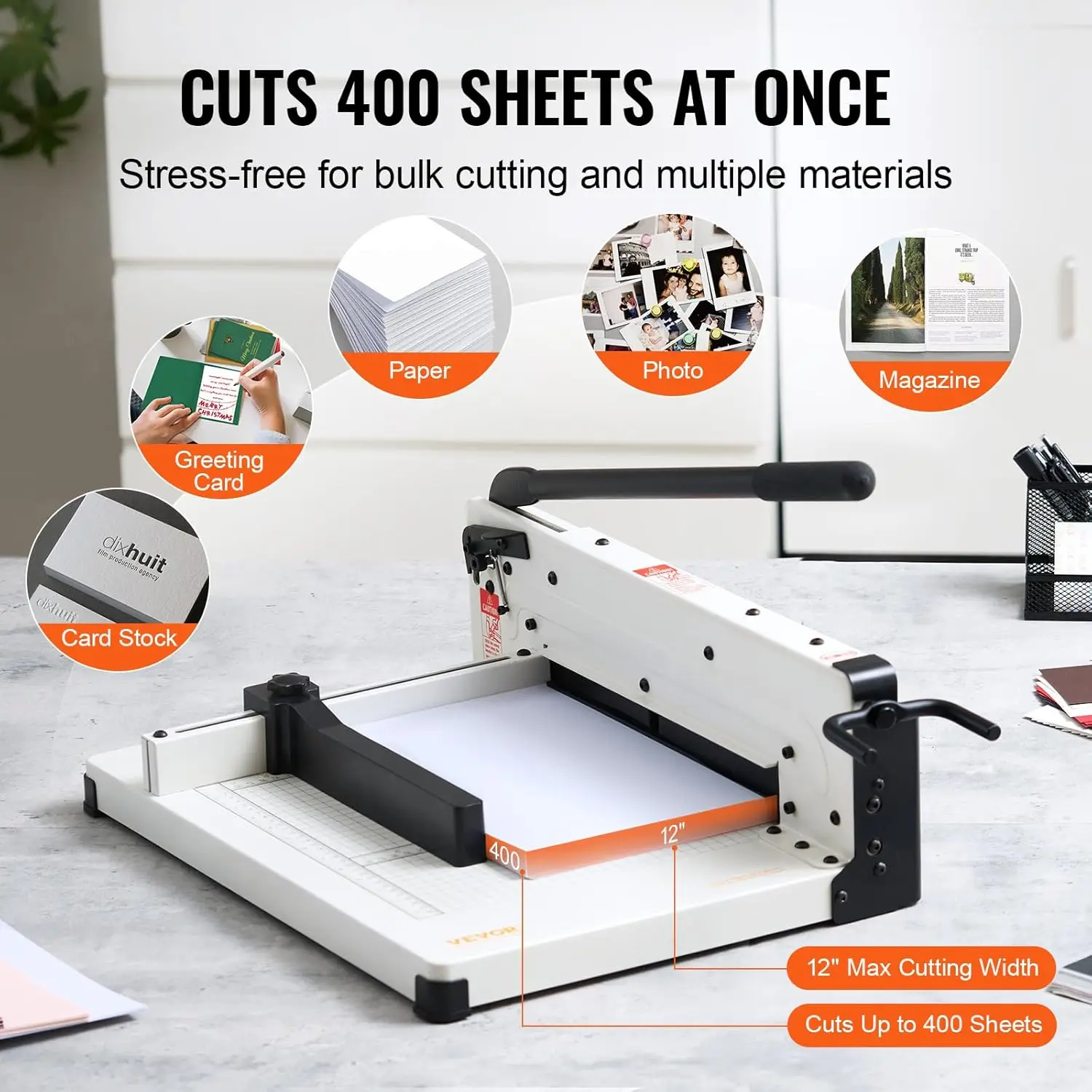 Heavy Duty Paper Cutter, 12" Industrial Commercial Guillotine Paper Cutter for A4 Paper, 400 Sheet Capacity 3