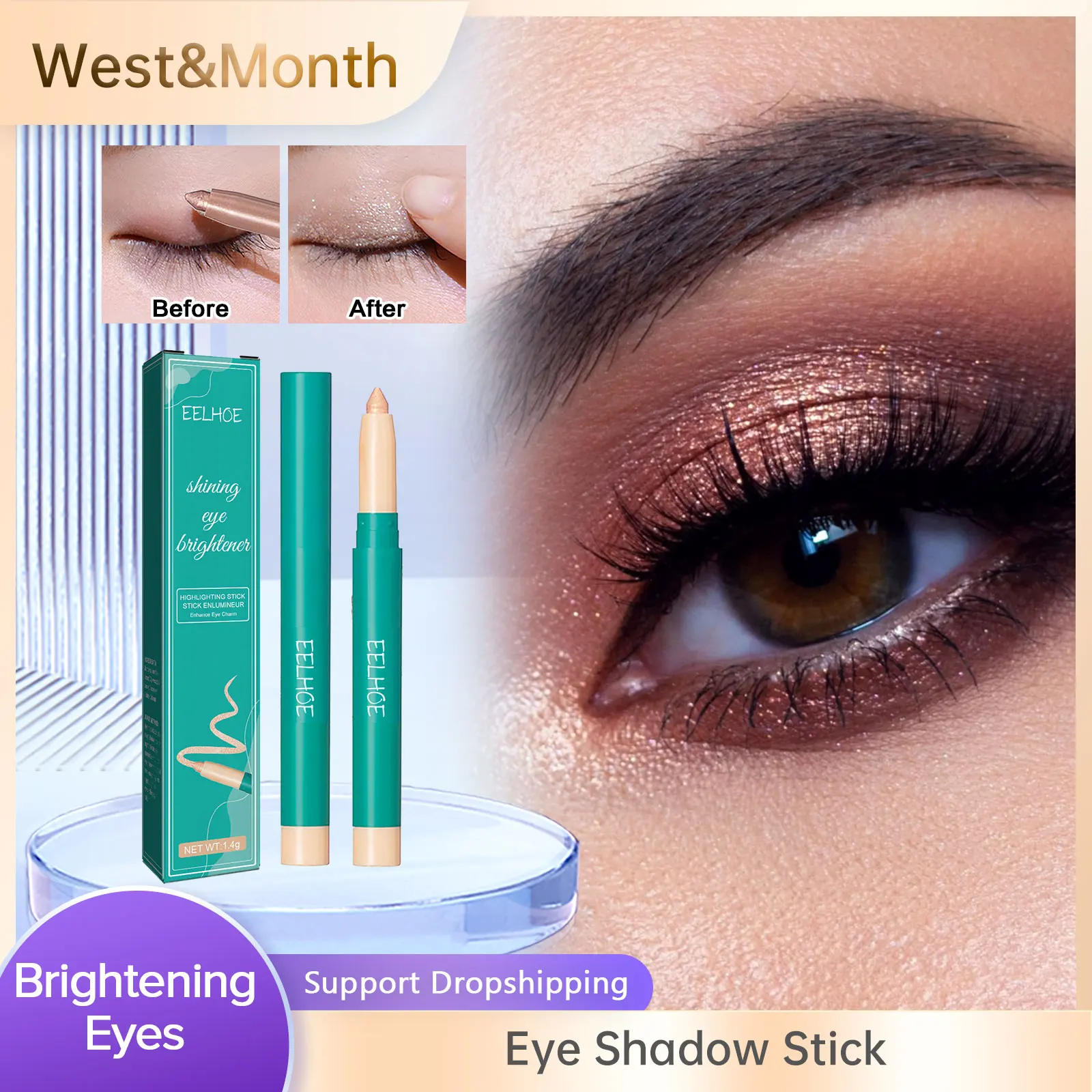 Eye Shadow Stick Perlescente Brighten Silkworm Liner Long Lasting Glitter Highlighter Waterproof Shimmer Eye Shadow Pen Makeup