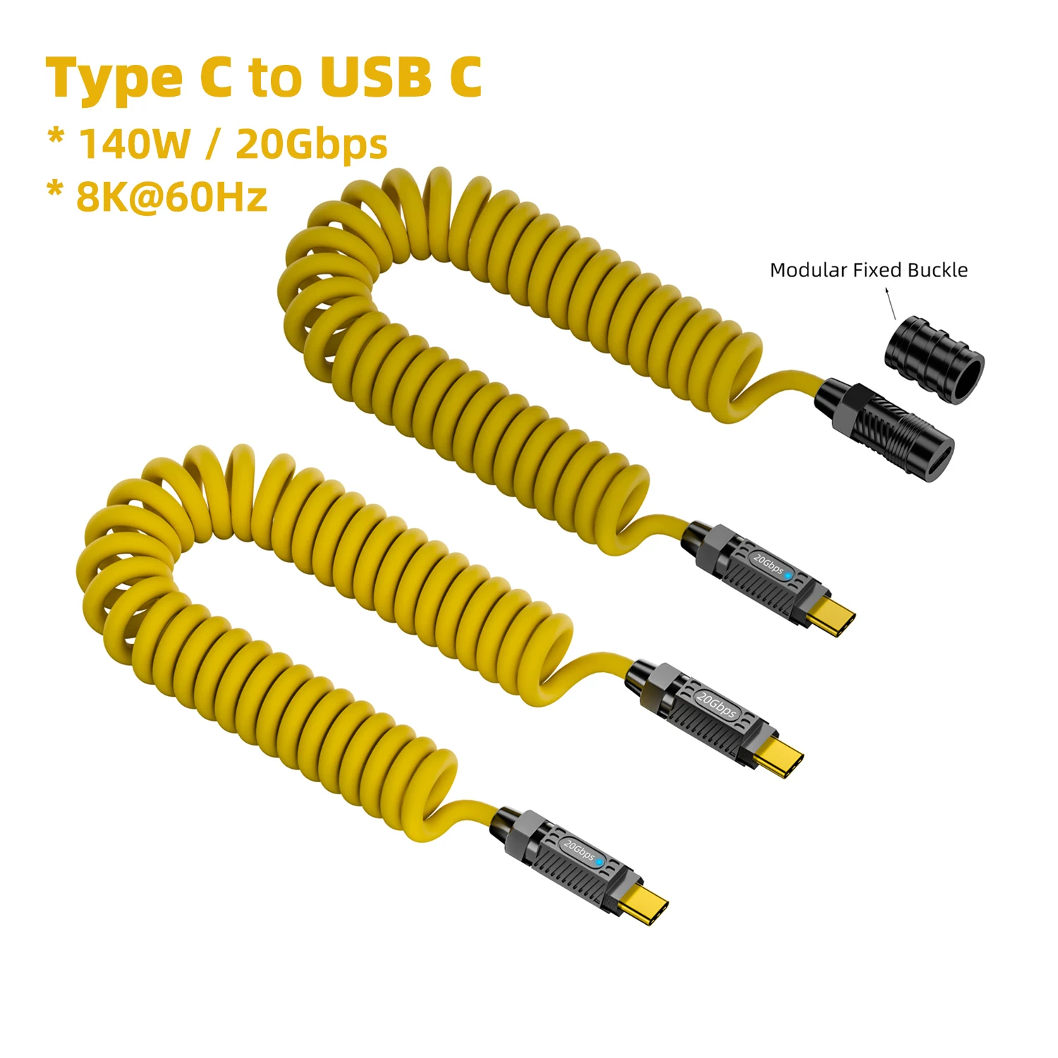 

Кабель USB 3,2, 20 Гбит/с, Тип C на Тип C, PD, 140 Вт, ThunderBolt 3, пружинный Выдвижной кабель, 8K, 60 Гц, USB C на C, кабель для передачи данных для MacBook