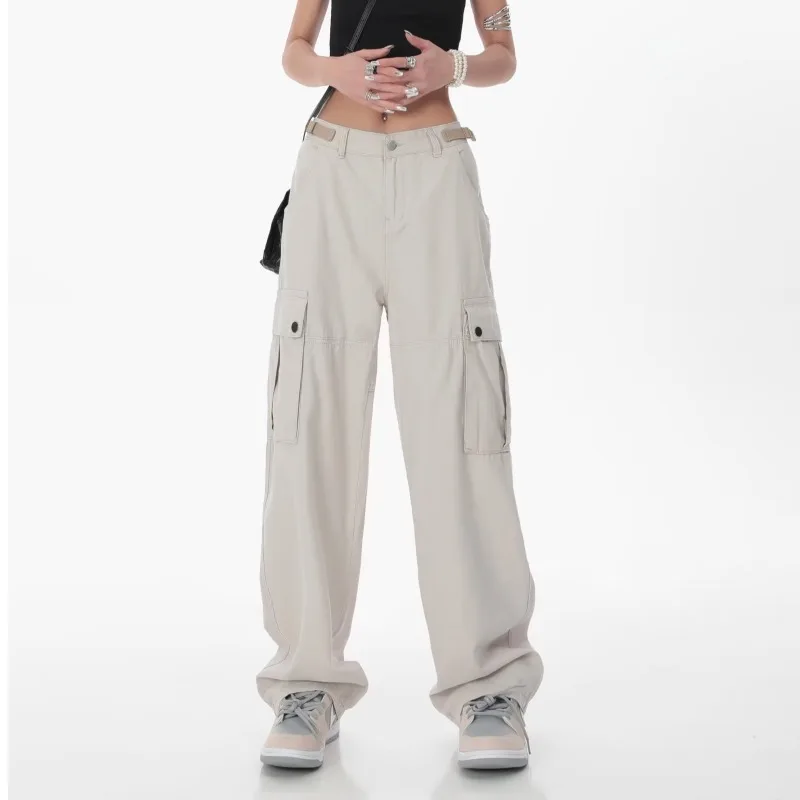 

2023 Summer straight cargo pants women's high street rock style with retro baggy wide-leg pants women's high waist casual pants