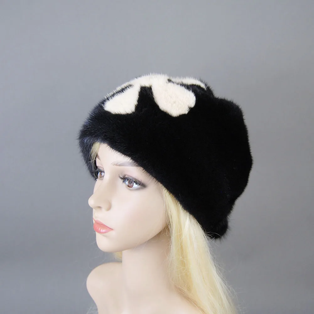 Autumn Winter Hat For Girls Women With Warm Luxury Natural Mink Fur Hat Lady Elegant Stylish Design Knitted Bonnets Beanie Cap