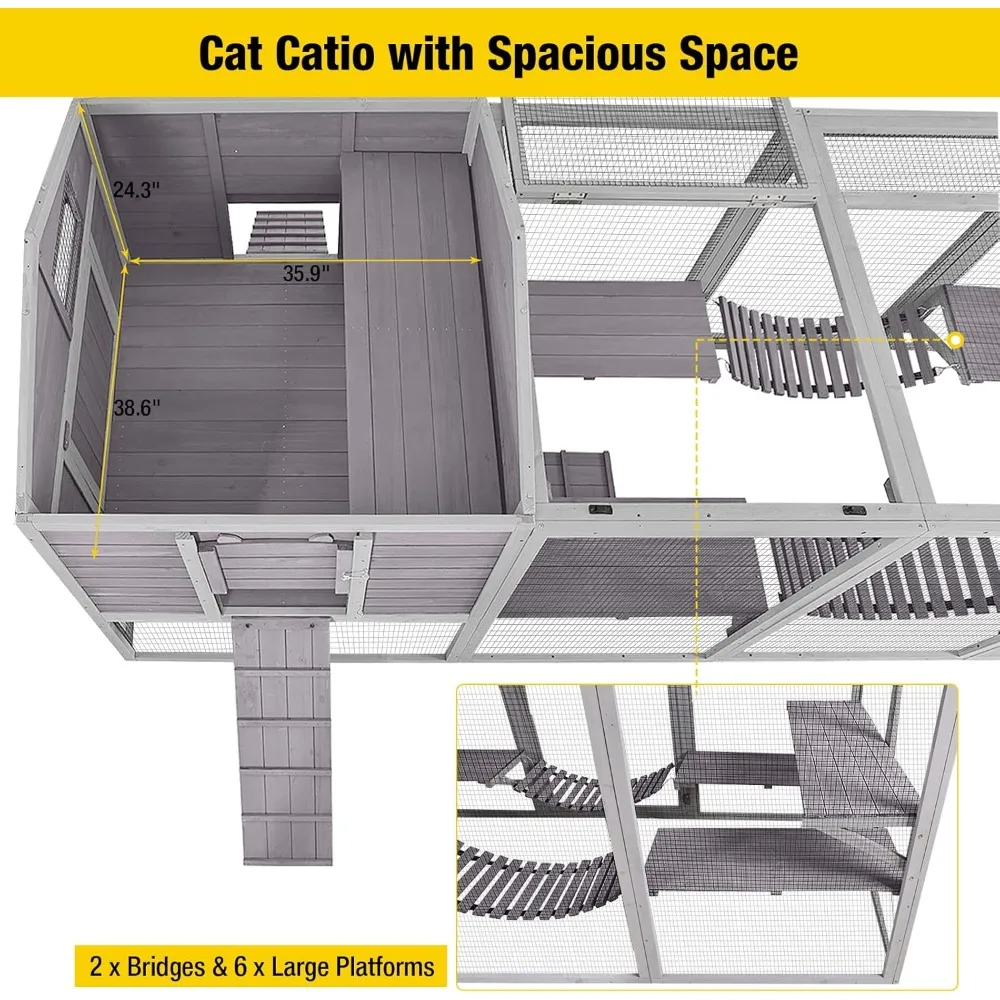 Cat House Catio Outdoor Cat Enclosures, Large Kitty House Condo Playpen with Platforms & Unique Deformation Cats