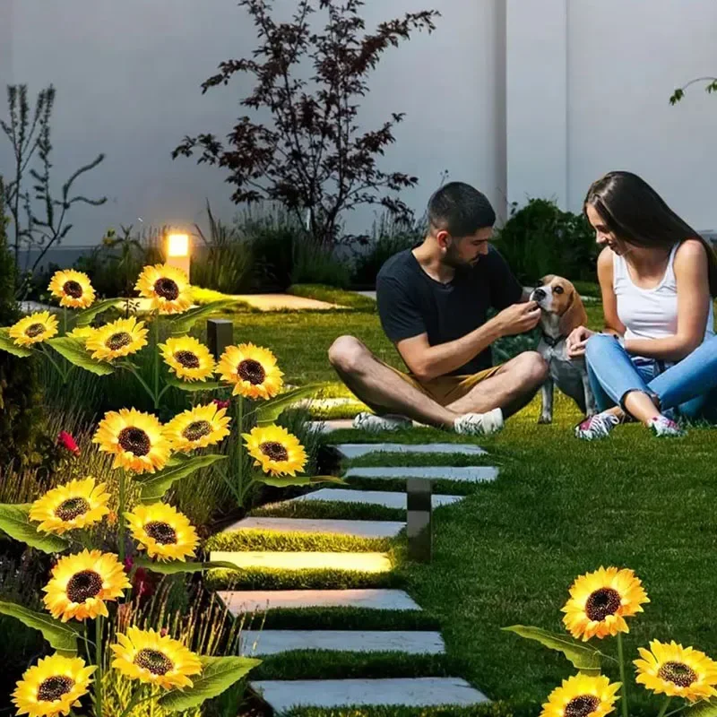 3-Head LED Solar Garden Lights Artificial Sunflower Outdoor Landscape Lights IP44 for Patio Garden Yard Lawn Decoration Light