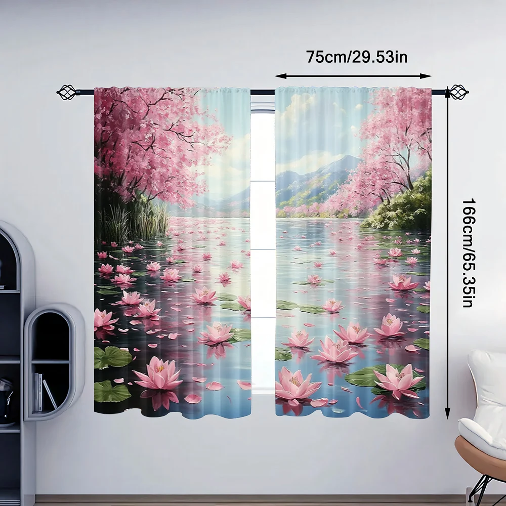 2pc,  Drapes Floating green leaves Machine Washable Fabric,Without Electricity Holiday Decorations Suitable for Bedroom Office 4