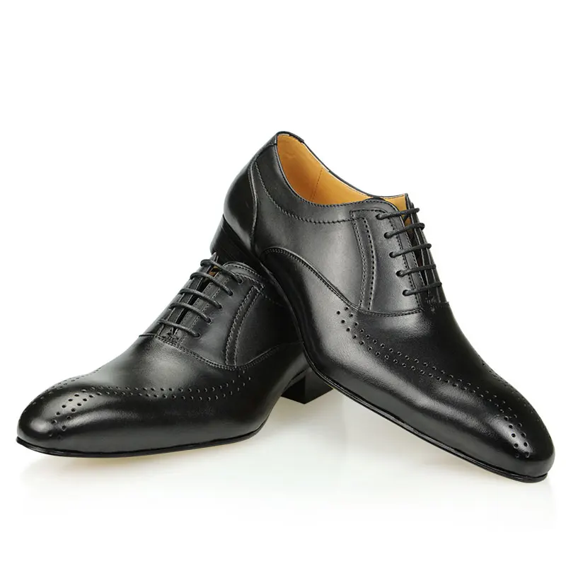 Leather Shoes Men's Pointed Toe Four Seasons Leather Shoes Business Formal Patent Bright Low-top Black
