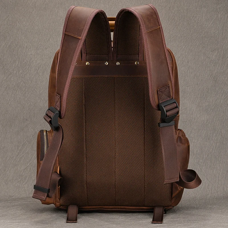 Crazy Horse Leather Men Backpack For Camera Big Capacity Travel Bagpack Man 15.6 inch Laptop Daypack Cow Leather Rucksack 3