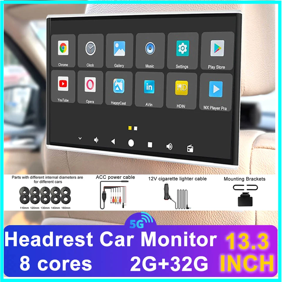 Headrest Car Universal 13.3inch Android Auto Headrest Monitor 1080p