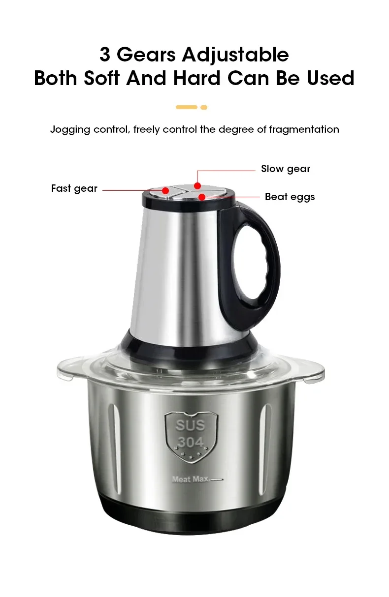 Description Picture 4 of item5L Electric Meat Grinders 304 Stainless Steel Food Crusher Multifunctional Vegetable Slicer Chopper Mincer Baby Food Processor