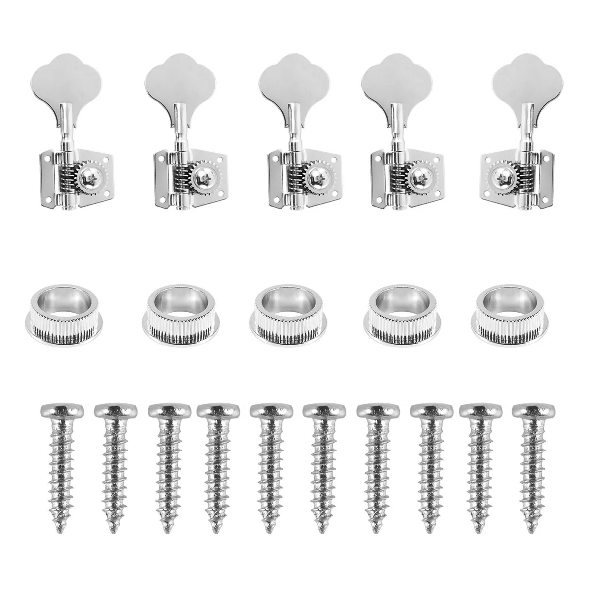 

5Pcs Guitar Accessory Vintage Open Bass Guitar Tuning Keys Pegs Machine Heads Tuners Black 1L4R for 5 Strings Bass Silver
