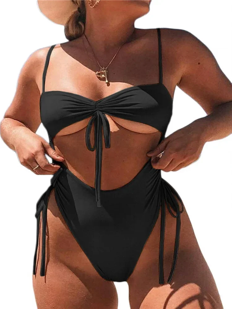 Splicing High Cut Out One Piece Swimsuit Women Tassel Swimwear Female Sexy Bathing Suit String Leopard Bikini Monokini Lady women sport swimsuits women swim dresses women bikini sets women bodysuits
