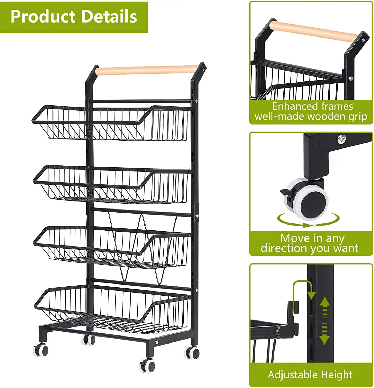 4 Tier Vegetable Storage Stand Wood Display