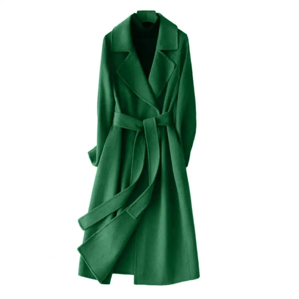 

Women Lace-up Waist Coat Women's Slim Fit Woolen Coat with Belt Long Sleeve Overcoat Elegant Korean Fashion Jacket for Autumn