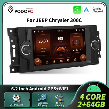 Radio para Auto Podofo de 6.2" con Carplay y Android para JEEP Chrysler 300C, Sistema Inteligente para Auto, 2 Din, Navegación GPS, RDS, BT 1